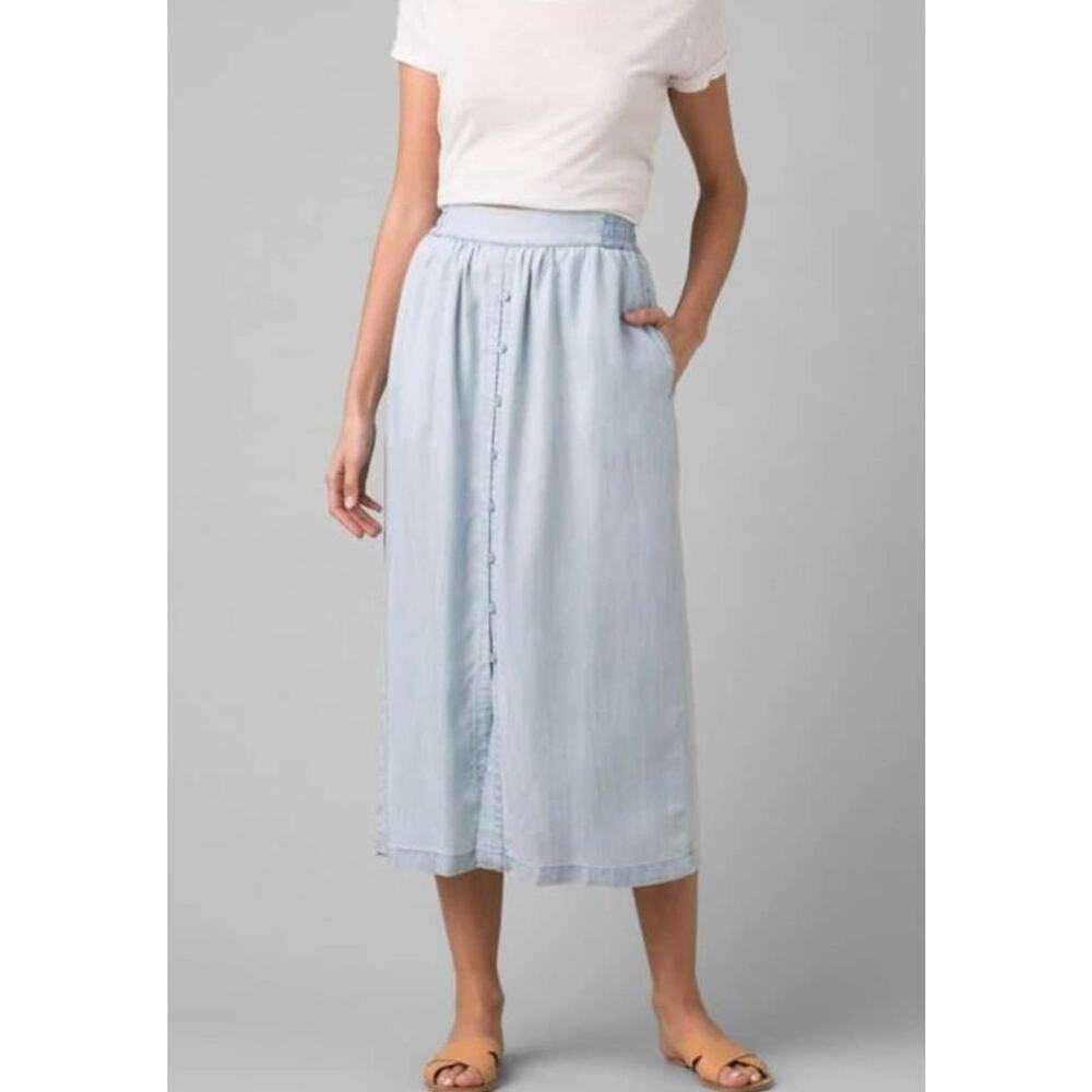 Light Blue Midi Button-Front Skirt
